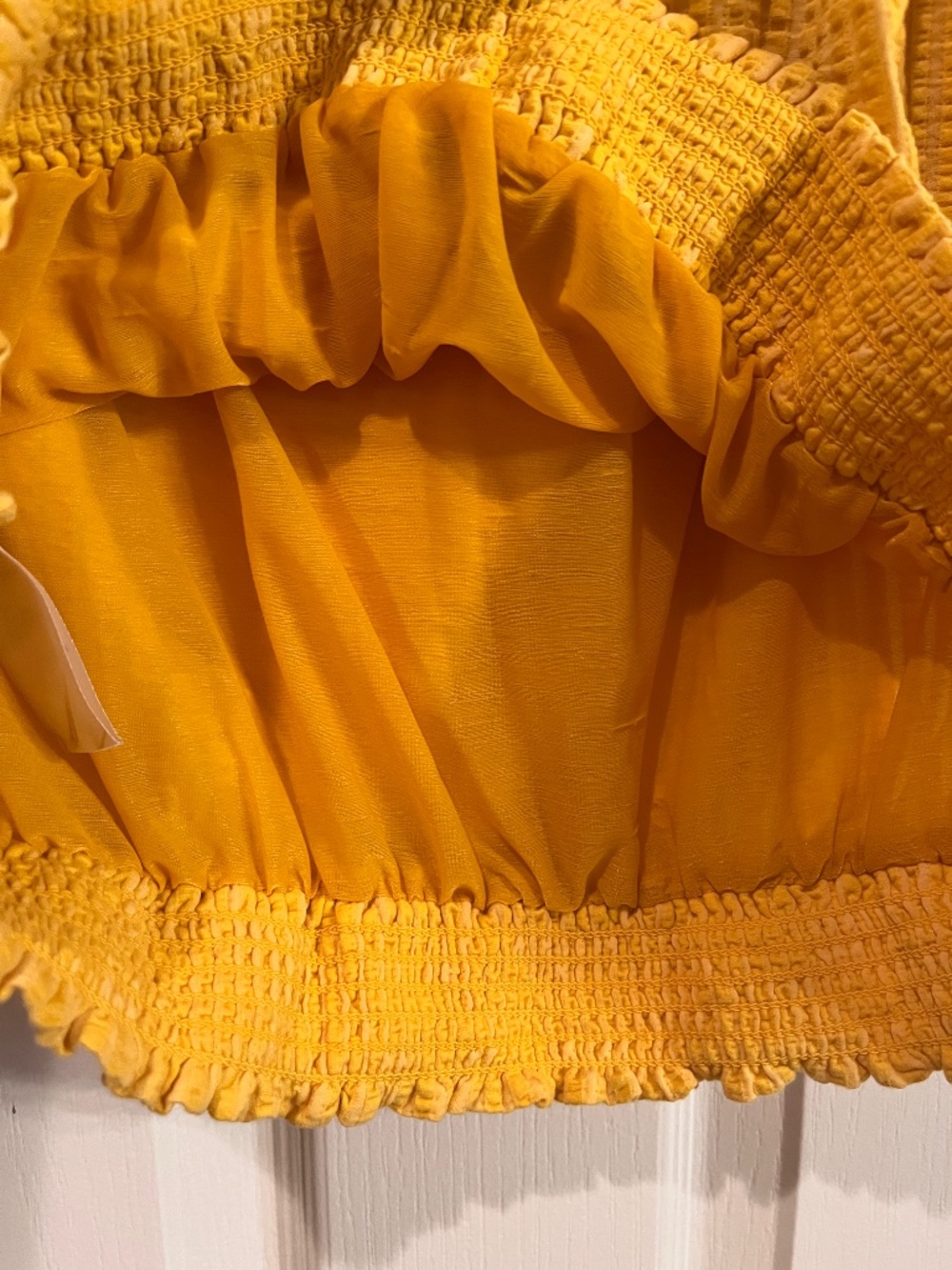 Anthropologie XL Yellow Seersucker Cotton Tube / Strapless Blousson Top - Picture 7 of 7